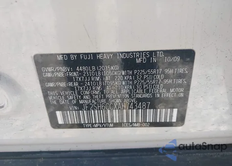 2010 Subaru Forester 2.5X Premium from USA, damaged, VIN JF2SH6CCXAH743487